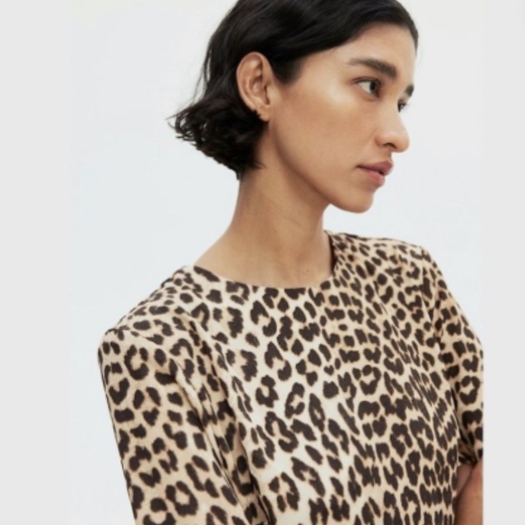H&M leopard print shift mini dress with shoulder pads - Picture 3 of 6
